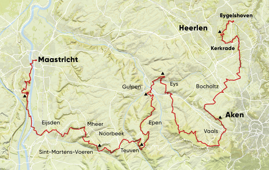 Afbeelding: de kaart van route van de Dutch Mountain Trail in beeld
