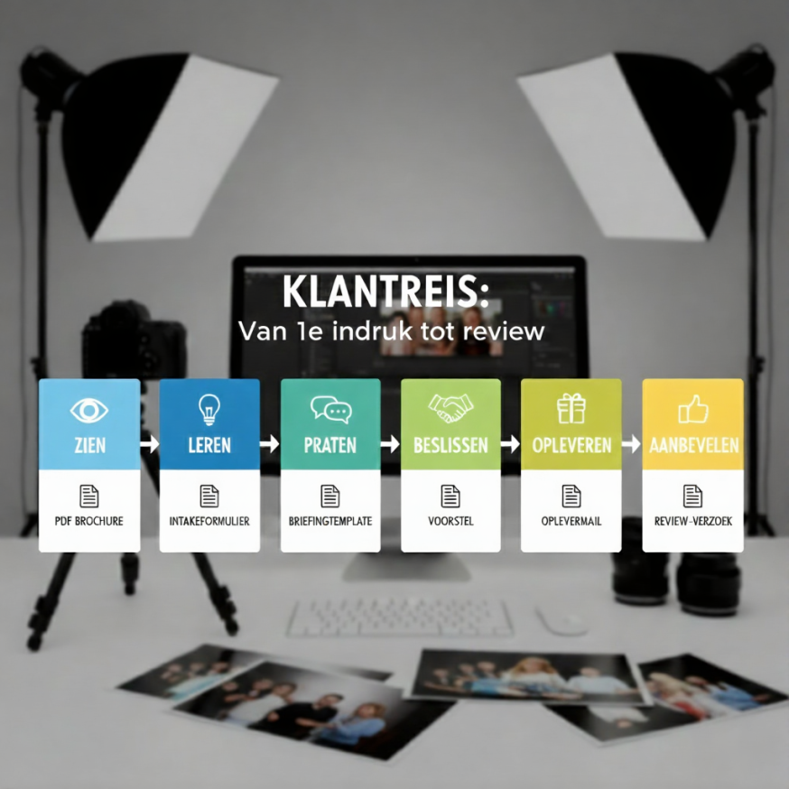 Visuele presentatie van een vastgelegde klantreis, essentieel voor het winstgevend fotograaf worden