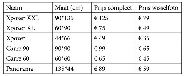 Xpozer prijzen