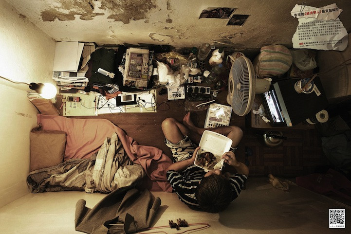 Foto's van superkleine appartementen in Hongkong