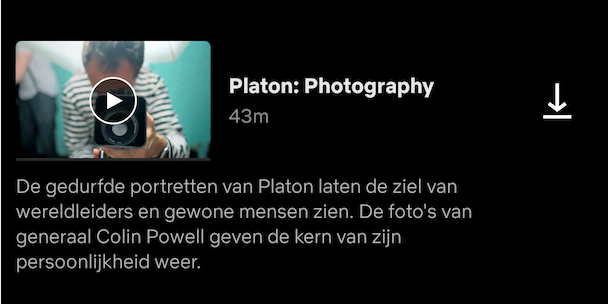 Afbeelding: Screenshot van Netflix pagina van Platon: photography in de serie Abstract